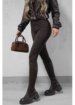 klasyczne legginsy ocieplane push up lycra mielczarkowski polski produkt  - czekolada ze sklepu STYLOWO w kategorii Spodnie damskie - zdjęcie 187342372