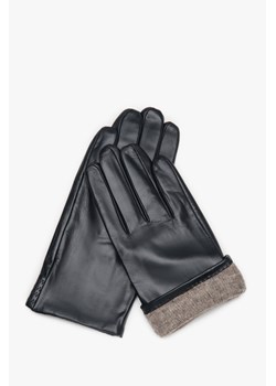 Estro: Czarne rękawiczki męskie ze skóry naturalnej z ciepłą podszewką ze sklepu Estro w kategorii Rękawiczki męskie - zdjęcie 187342404