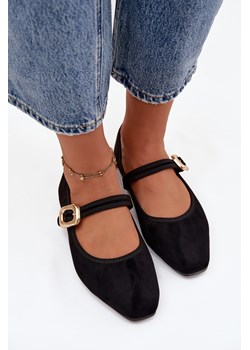 Damskie Baleriny Pasek Ze Złotą Klamrą Czarne Adelora ze sklepu ZAZOO w kategorii Balerinki - zdjęcie 187342441