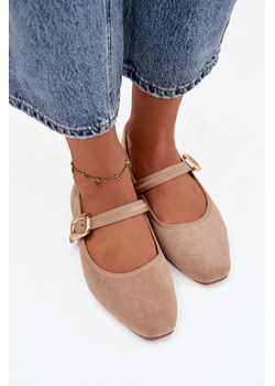 Damskie Baleriny Pasek Ze Złotą Klamrą Beżowe Adelora ze sklepu ZAZOO w kategorii Balerinki - zdjęcie 187342464