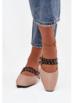 Baleriny Z Paskami Eko Skórzane Beżowe Deliora ze sklepu ZAZOO w kategorii Balerinki - zdjęcie 187342480