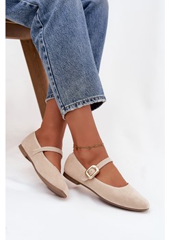 Damskie Baleriny Pasek Ze Złotą Klamrą Jasnobeżowe Adelora ze sklepu ZAZOO w kategorii Balerinki - zdjęcie 187342601