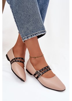 Baleriny Z Paskami Eko Skórzane Beżowe Deliora ze sklepu ZAZOO w kategorii Balerinki - zdjęcie 187342632