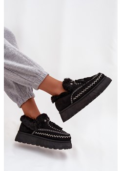Damskie Śniegowce Na Platformie Z Futerkiem I Frędzlami Czarne Ferayne ze sklepu ZAZOO w kategorii Śniegowce damskie - zdjęcie 187342670