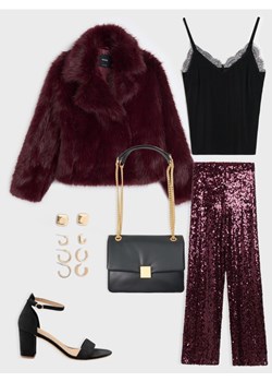 Sinsay - Płaszcz z imitacji futra - bordowy ze sklepu Sinsay w kategorii Płaszcze damskie - zdjęcie 187342883