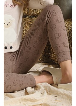 Długa piżama damska z owieczką i napisem beżowa DEBORAH, Kolor beżowo-brązowy, Rozmiar L, Sorbetto ze sklepu Primodo w kategorii Piżamy damskie - zdjęcie 187343862
