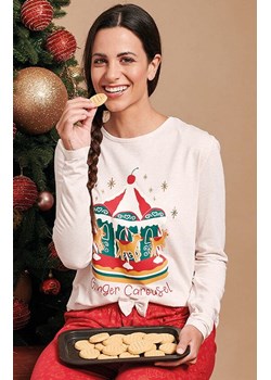 Świąteczna piżama damska w pierniczki beżowa GRETEL, Kolor beżowo-czerwony, Rozmiar L, Sorbetto ze sklepu Primodo w kategorii Piżamy damskie - zdjęcie 187343870