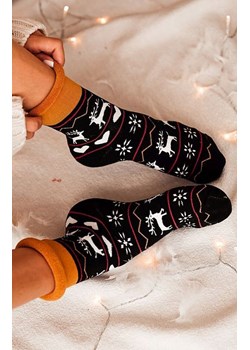 Świąteczne skarpetki damskie czarno-karmelowe Caribou, Kolor karmelowo-czarny, Rozmiar uniwersalny, Fiore ze sklepu Intymna w kategorii Skarpetki damskie - zdjęcie 187344334