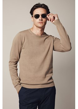 Sweter Ciemnobeżowy z Bawełną Gładki Tony ze sklepu Lancerto S.A. w kategorii Swetry męskie - zdjęcie 187346782