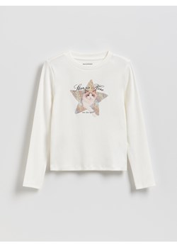 Reserved - Bluzka z błyszczącym nadrukiem - złamana biel ze sklepu Reserved w kategorii Bluzki dziewczęce - zdjęcie 187347302
