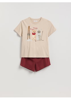 Reserved - Dwuczęściowa piżama z nadrukiem - bordowy ze sklepu Reserved w kategorii Piżamy damskie - zdjęcie 187347761