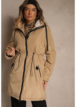 Ciemnobeżowa Kurtka Parka w Stylu Casual Ocieplana Futerkiem Olleania ze sklepu renee.pl w kategorii Parki damskie - zdjęcie 187347874