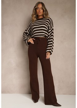 Brązowe Dzianinowe Spodnie Wide Leg z Ociepleniem Miosea ze sklepu renee.pl w kategorii Spodnie damskie - zdjęcie 187347884