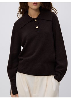Reserved - Wełniany sweter z kołnierzem - ciemnobrązowy ze sklepu Reserved w kategorii Swetry damskie - zdjęcie 187349421