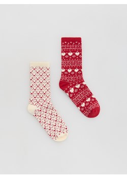 Reserved - Skarpetki ze świątecznym motywem 2 pack - czerwony ze sklepu Reserved w kategorii Skarpetki damskie - zdjęcie 187349452