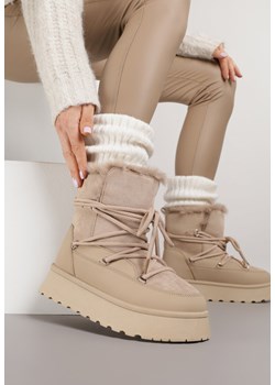 Ciemnobeżowe Śniegowce na Grubej Podeszwie z Futerkiem Alwedra ze sklepu born2be.pl w kategorii Śniegowce damskie - zdjęcie 187351944