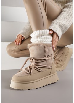 Ciemnobeżowe Śniegowce na Platformie Ozdobione Futerkiem Anwedea ze sklepu renee.pl w kategorii Śniegowce damskie - zdjęcie 187352004