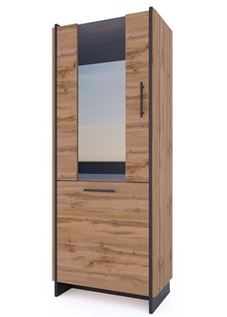 Wysoka szklana witryna do salonu i jadalni dąb wotan + czarny N6-N93 ze sklepu Edinos.pl w kategorii Regały i witryny - zdjęcie 187352092