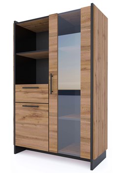 Niska witryna szklana z szufladą dąb wotan + czarny Z3-P25 ze sklepu Edinos.pl w kategorii Regały i witryny - zdjęcie 187352094