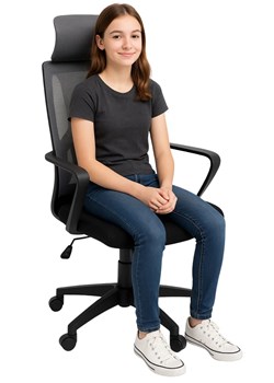 Czarno-szary młodzieżowy fotel obrotowy do biurka L8-T91 ze sklepu Edinos.pl w kategorii Krzesła biurowe - zdjęcie 187352110