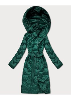 Pikowany płaszcz z paskiem Libland ciemny zielony (LD-7806) ze sklepu goodlookin.pl w kategorii Płaszcze damskie - zdjęcie 187352943