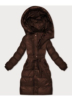 Pikowana kurtka zimowa z paskiem J Style czekoladowa (5M3253-158) ze sklepu goodlookin.pl w kategorii Kurtki damskie - zdjęcie 187352944