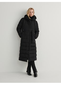 Reserved - Długi płaszcz z kapturem - czarny ze sklepu Reserved w kategorii Płaszcze damskie - zdjęcie 187353523