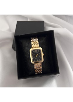 Zegarek damski złoty z prostokątną czarną kopertą stal chirurgiczna ze sklepu otien.com w kategorii Zegarki - zdjęcie 187357282