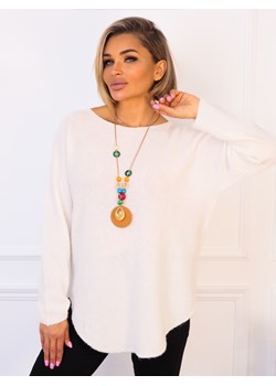 SWETER JEDNOLITY DZIANINOWY Z NASZYJNIKIEM- BIAŁY ze sklepu olika.com.pl w kategorii Swetry damskie - zdjęcie 187357313