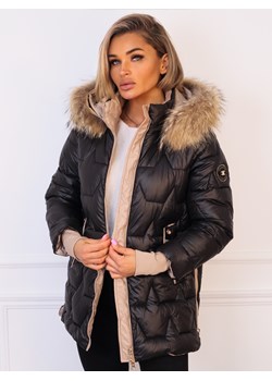 KURTKA Z FUTERKIEM PIKOWANA Z ZAMKAMI PO BOKACH- CZARNA ze sklepu olika.com.pl w kategorii Kurtki damskie - zdjęcie 187357333