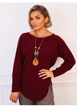SWETER JEDNOLITY DZIANINOWY Z NASZYJNIKIEM- BORDOWY ze sklepu olika.com.pl w kategorii Swetry damskie - zdjęcie 187357392