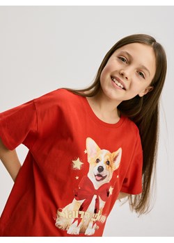 Reserved - Świąteczny t-shirt - czerwony ze sklepu Reserved w kategorii Bluzki dziewczęce - zdjęcie 187357940