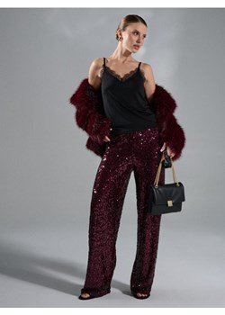 Sinsay - Spodnie wide leg z błyszczącymi cekinami - bordowy ze sklepu Sinsay w kategorii Spodnie damskie - zdjęcie 187358984