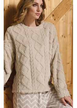 Ciepła piżama damska z pluszową bluzą beżowa SOFIE, Kolor beżowy-wzór, Rozmiar L, Sorbetto ze sklepu Intymna w kategorii Piżamy damskie - zdjęcie 187361293
