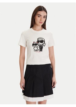 KARL LAGERFELD T-Shirt A1W17129 Écru Regular Fit ze sklepu MODIVO w kategorii Bluzki damskie - zdjęcie 187362621