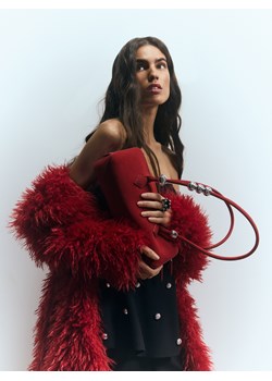 Reserved - Zamszowa torebka na ramię - burgundowy ze sklepu Reserved w kategorii Torebki damskie - zdjęcie 187363413