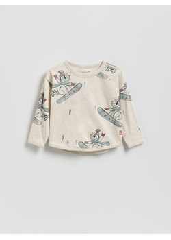 Reserved - Bawełniany longsleeve z nadrukiem - beżowy ze sklepu Reserved w kategorii T-shirty chłopięce - zdjęcie 187363792