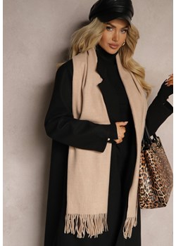 Beżowy Szalik z Wiskozą Bawełną i Frędzlami Siathlin ze sklepu renee.pl w kategorii Szaliki i chusty damskie - zdjęcie 187364091