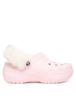 Klapki Crocs Classic Platform Fuzz Lined Clog 212854 Różowy ze sklepu eobuwie.pl w kategorii Klapki damskie - zdjęcie 187364713