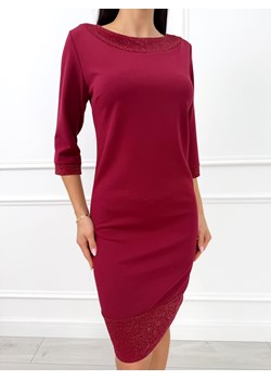 Bordowa Elegancka Sukienka z Ozdobnym Dekoltem ze sklepu ModnaKiecka.pl w kategorii Sukienki - zdjęcie 187365783