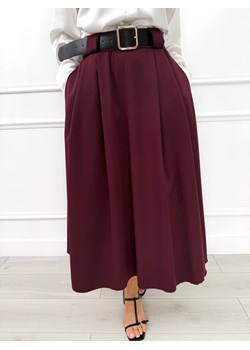 Burgundowa Rozkloszowana Spódnica Midi z Paskiem ze sklepu ModnaKiecka.pl w kategorii Spódnice - zdjęcie 187365791