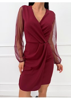 Bordowa Elegancka Sukienka z Połyskującymi Rękawami ze sklepu ModnaKiecka.pl w kategorii Sukienki - zdjęcie 187365802