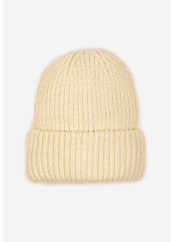 Beżowa Czapka Beanie z Wiskozą z Prążkowanego Materiału Ozdobiona Metaliczną Nicią Temitana ze sklepu renee.pl w kategorii Czapki zimowe damskie - zdjęcie 187366063