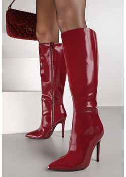Bordowe Lakierowane Kozaki na Szpilce z Marszczeniem Acarrive ze sklepu born2be.pl w kategorii Kozaki damskie - zdjęcie 187366122