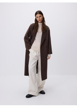 Reserved - Płaszcz handmade z wełną - ciemnobrązowy ze sklepu Reserved w kategorii Płaszcze damskie - zdjęcie 187366454