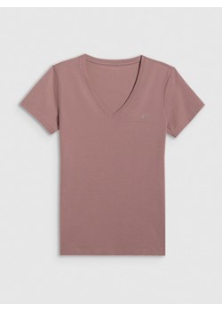 Damski t-shirt bez nadruku 4F 4FWAW25TTSHF2972 - beżowy ze sklepu Sportstylestory.com w kategorii Bluzki damskie - zdjęcie 187366492