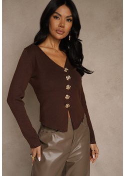 Brązowy Sweter z Wiskozą i Ozdobnymi Guzikami Zetisse ze sklepu renee.pl w kategorii Swetry damskie - zdjęcie 187368382