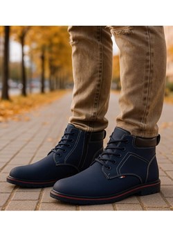 Ocieplane zimowe botki męskie Granatowe /D5-1 18458 T389/ ze sklepu Pantofelek24.pl w kategorii Buty trekkingowe męskie - zdjęcie 187368904