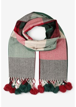 Ciemnozielony Prostokątny Szalik z Kolorowymi Pomponami Komo ze sklepu born2be.pl w kategorii Szaliki i chusty damskie - zdjęcie 187368911