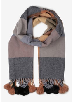 Brązowy Prostokątny Szalik z Kolorowymi Pomponami Komo ze sklepu born2be.pl w kategorii Szaliki i chusty damskie - zdjęcie 187368913